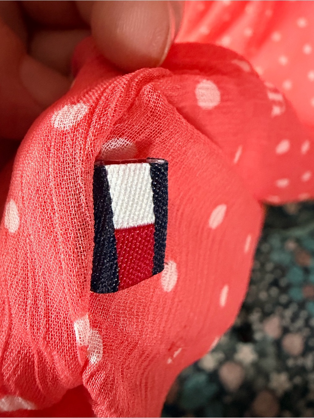 Tommy Hilfiger Women’s Coral Polka Dot Sheer Pintuck Peasant Boho Blouse Top - Picture 7 of 13